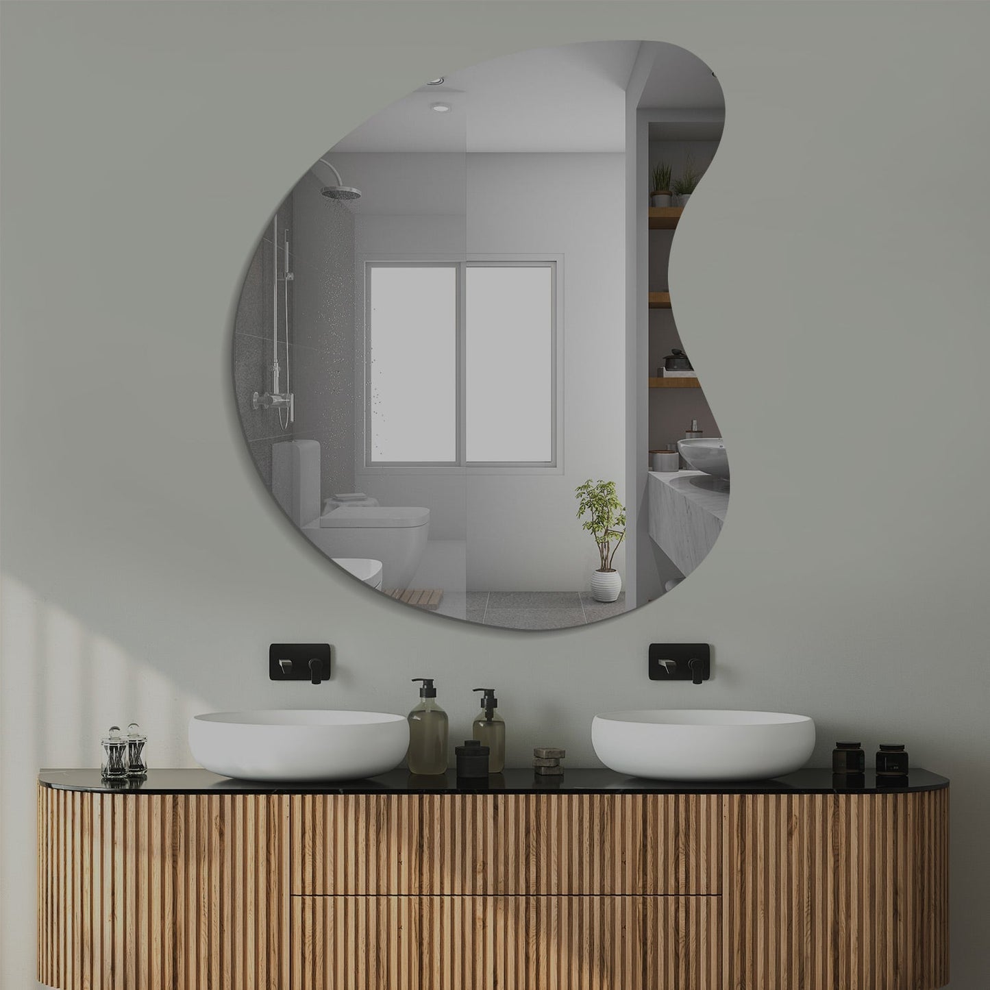Designer Organic Shaped Wall Mirror with LED Light